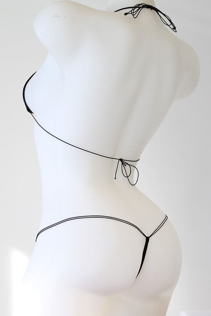 Black Snakeskin Print String Bikini